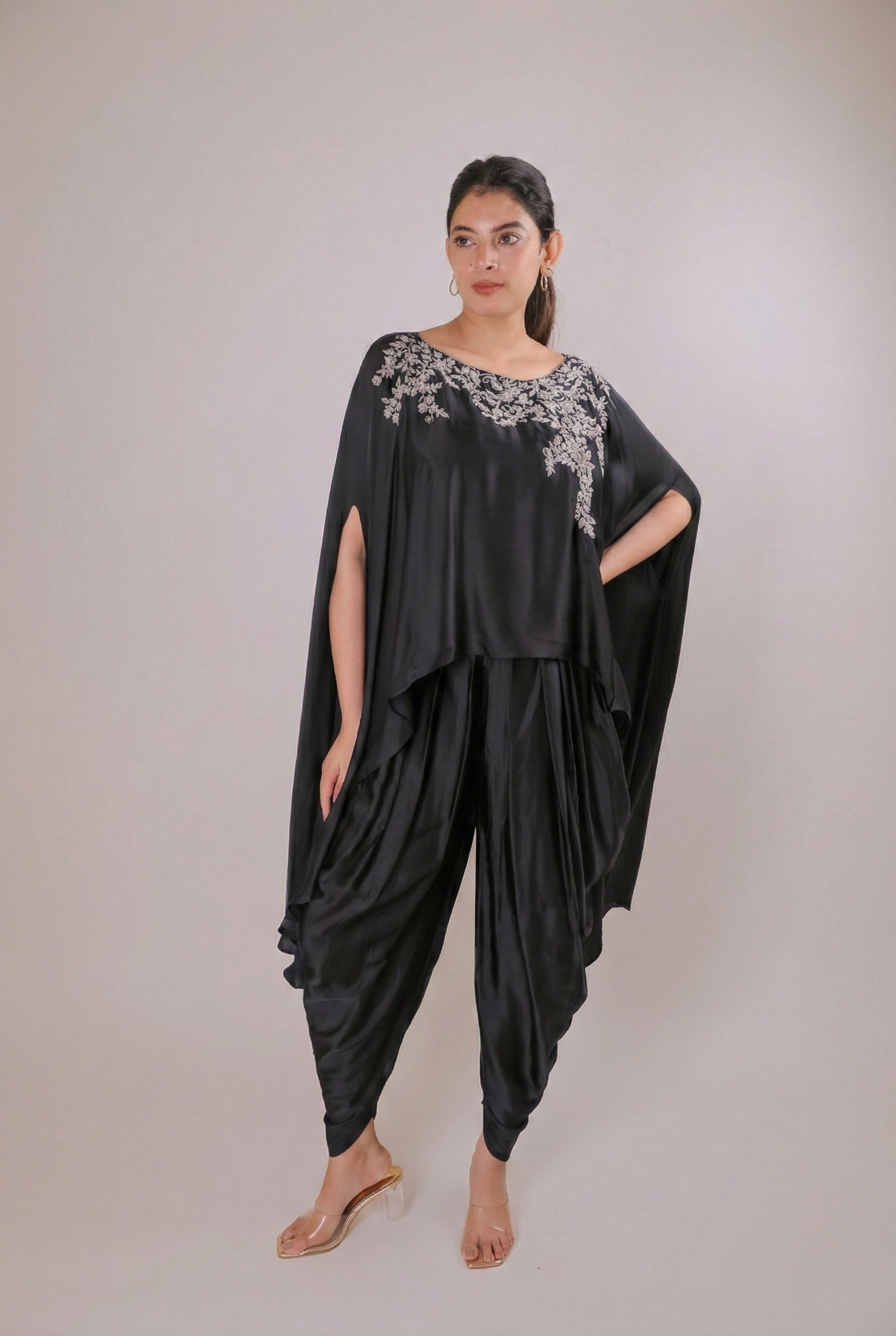 Midnight Onyx Satin Dhoti Set