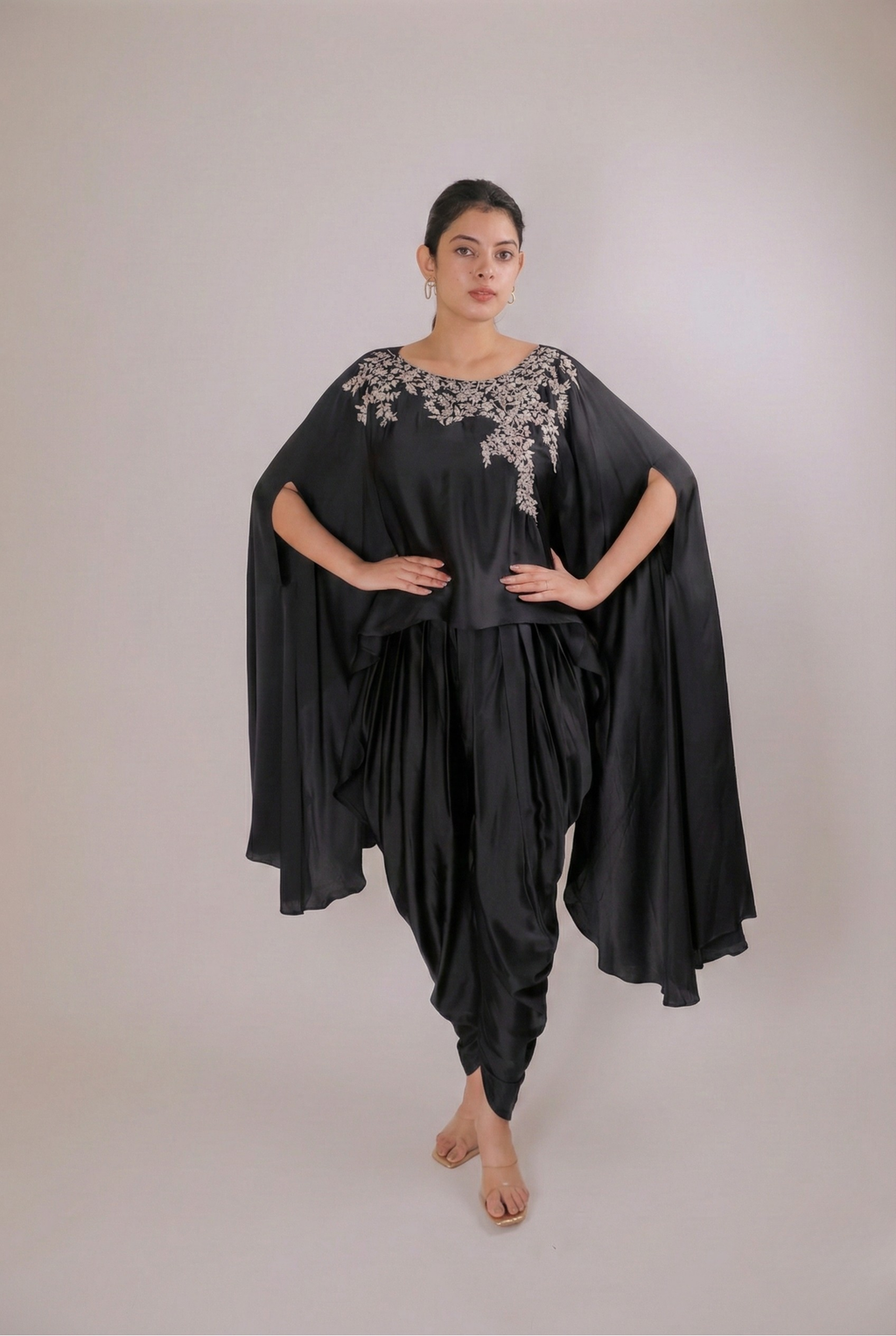 Midnight Onyx Satin Dhoti Set