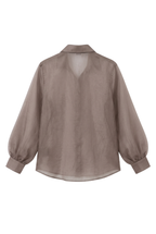 Gray Pearl-Embellished Pure Organza Shirt
