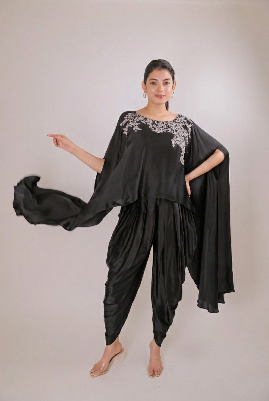 Midnight Onyx Satin Dhoti Set