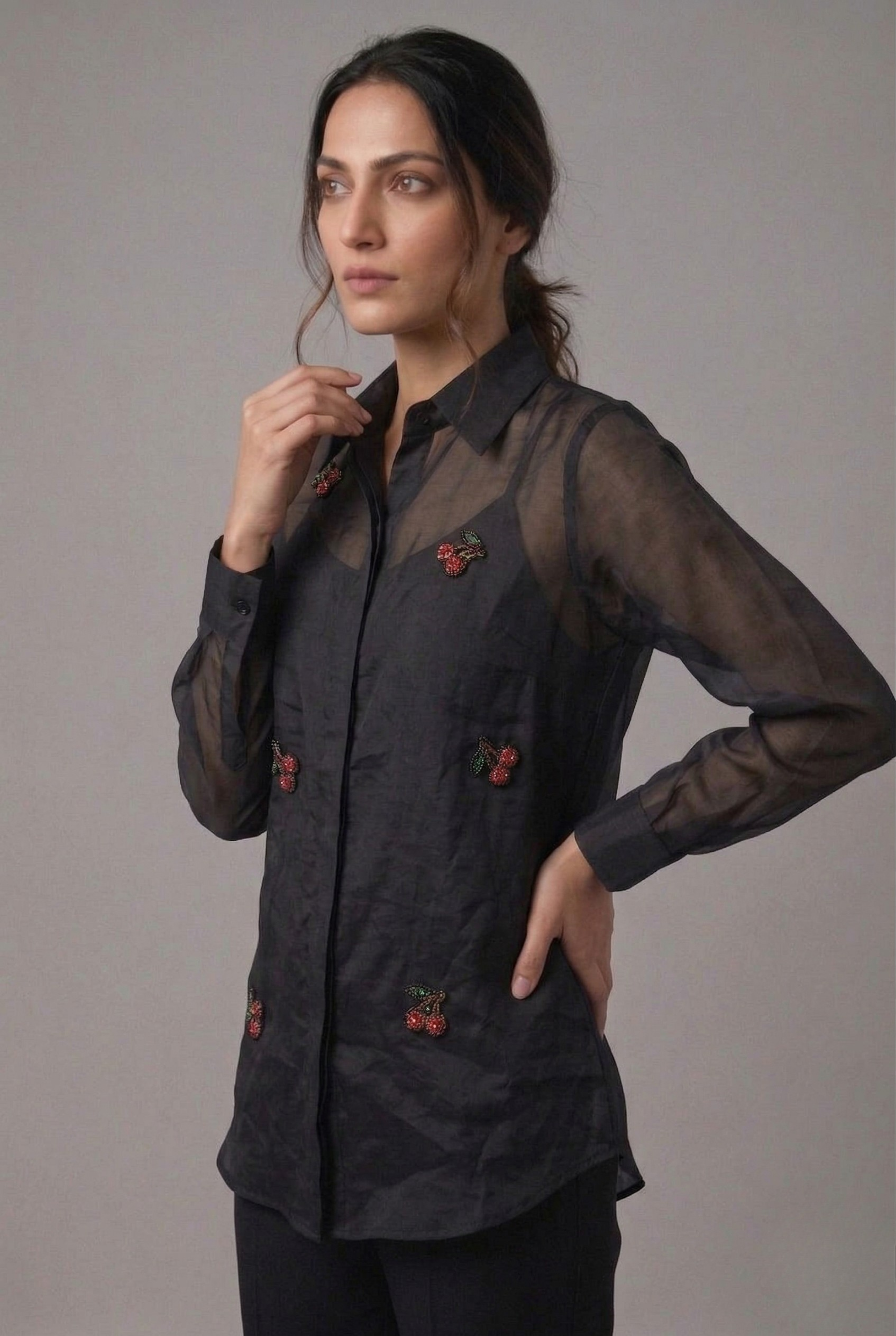 The Midnight Cherry Blossom Organza Shirt