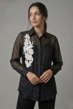 Midnight Bloom Hand-Embroidered Organza Shirt