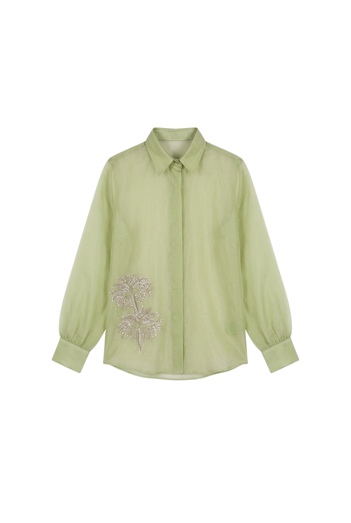 The Lime Green Hand-Embroidered Organza Shirt