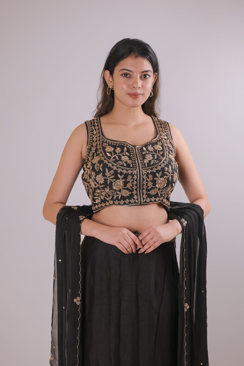 Midnight Gold Embroidered Skirt Set