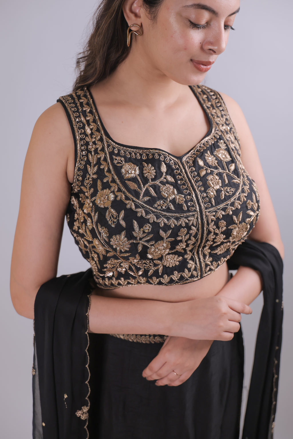 Midnight Gold Embroidered Skirt Set