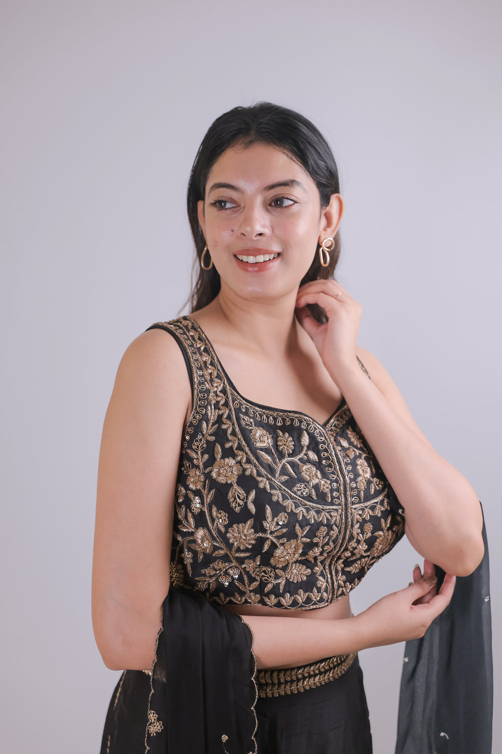 Midnight Gold Embroidered Skirt Set