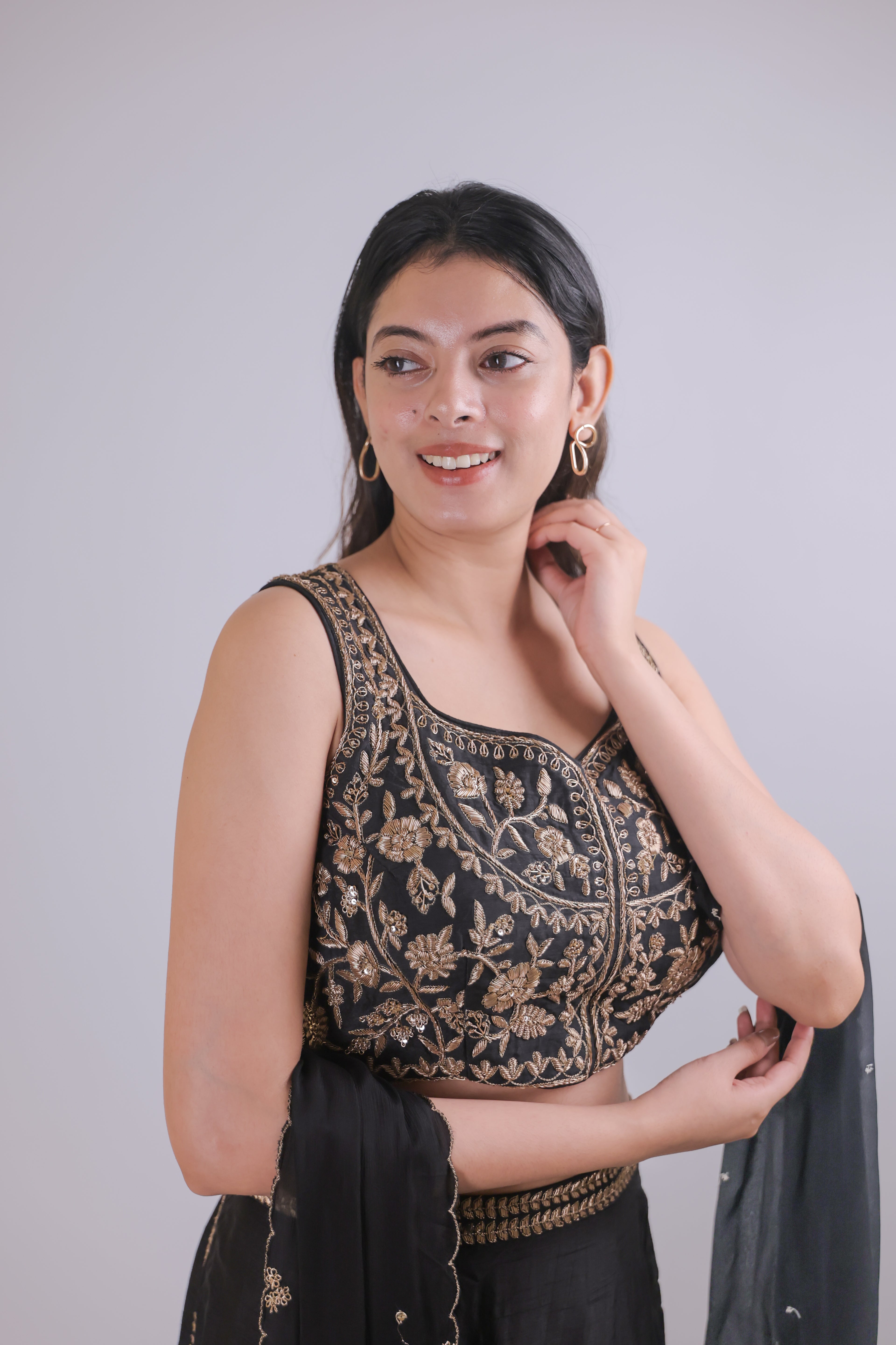 Midnight Gold Embroidered Skirt Set