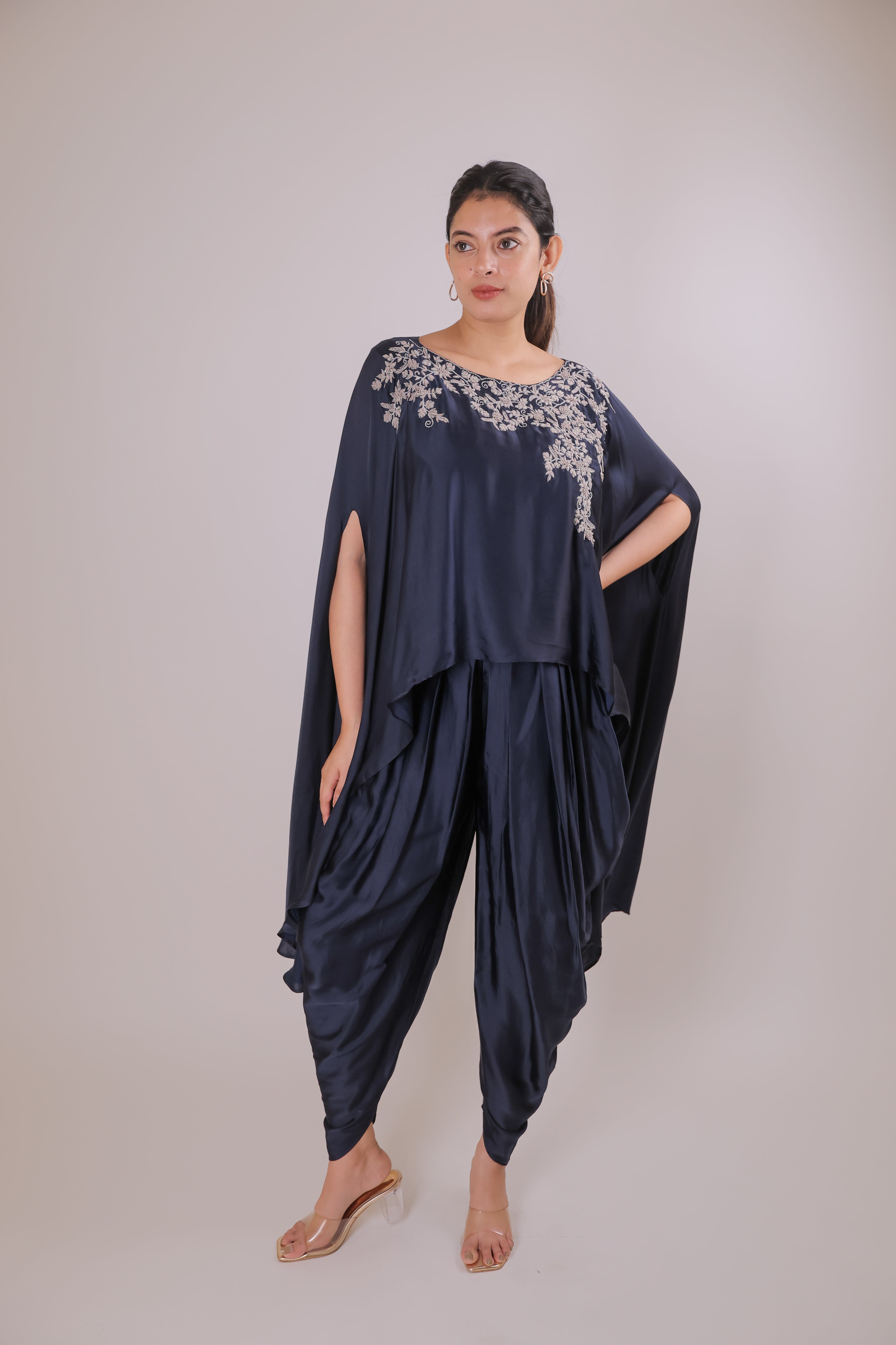 Timeless Sapphire Satin Dhoti Set