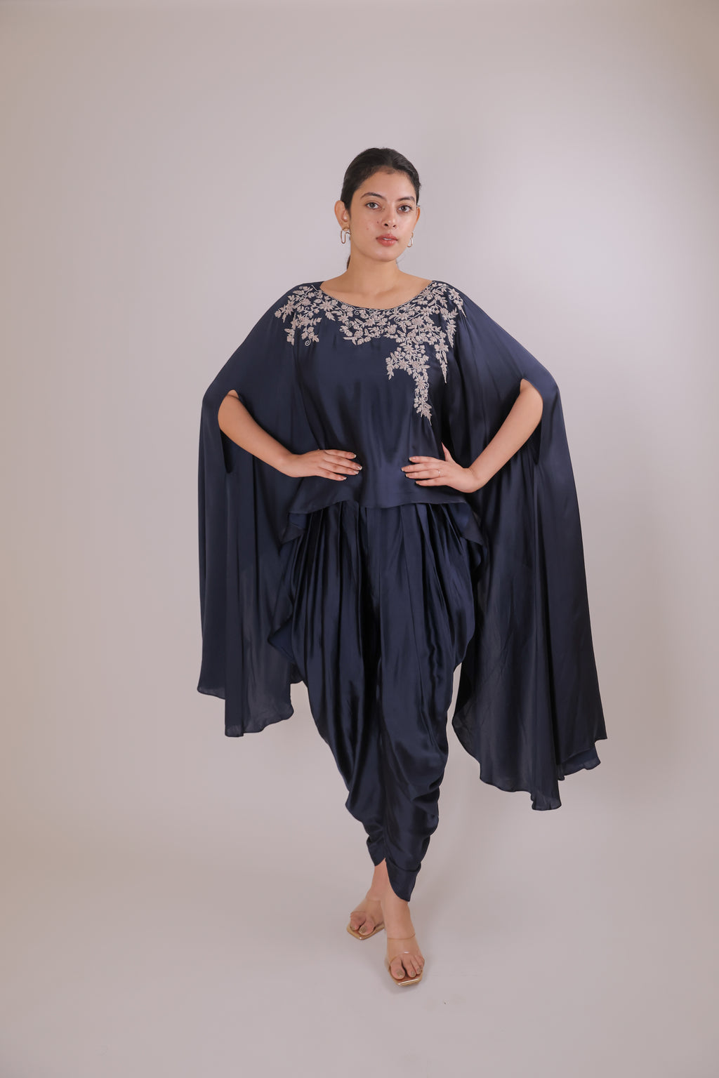 Timeless Sapphire Satin Dhoti Set