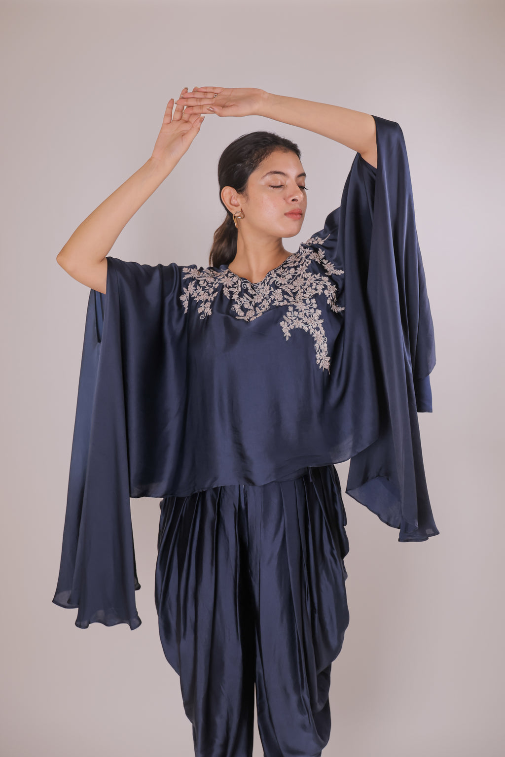 Timeless Sapphire Satin Dhoti Set