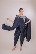 Timeless Sapphire Satin Dhoti Set