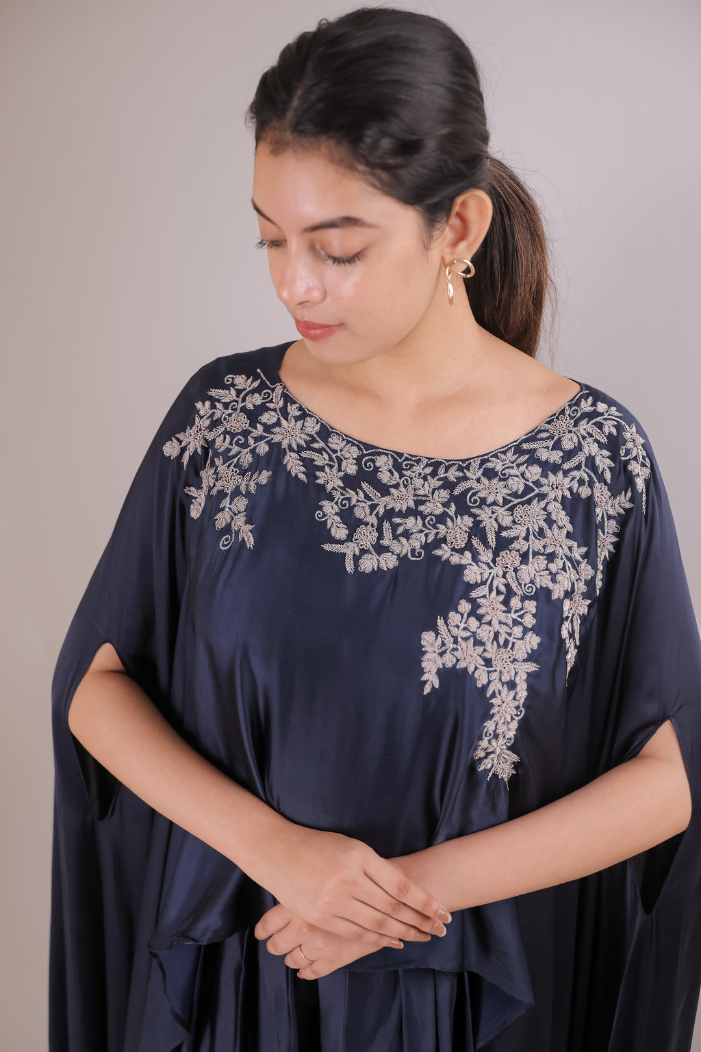 Timeless Sapphire Satin Dhoti Set